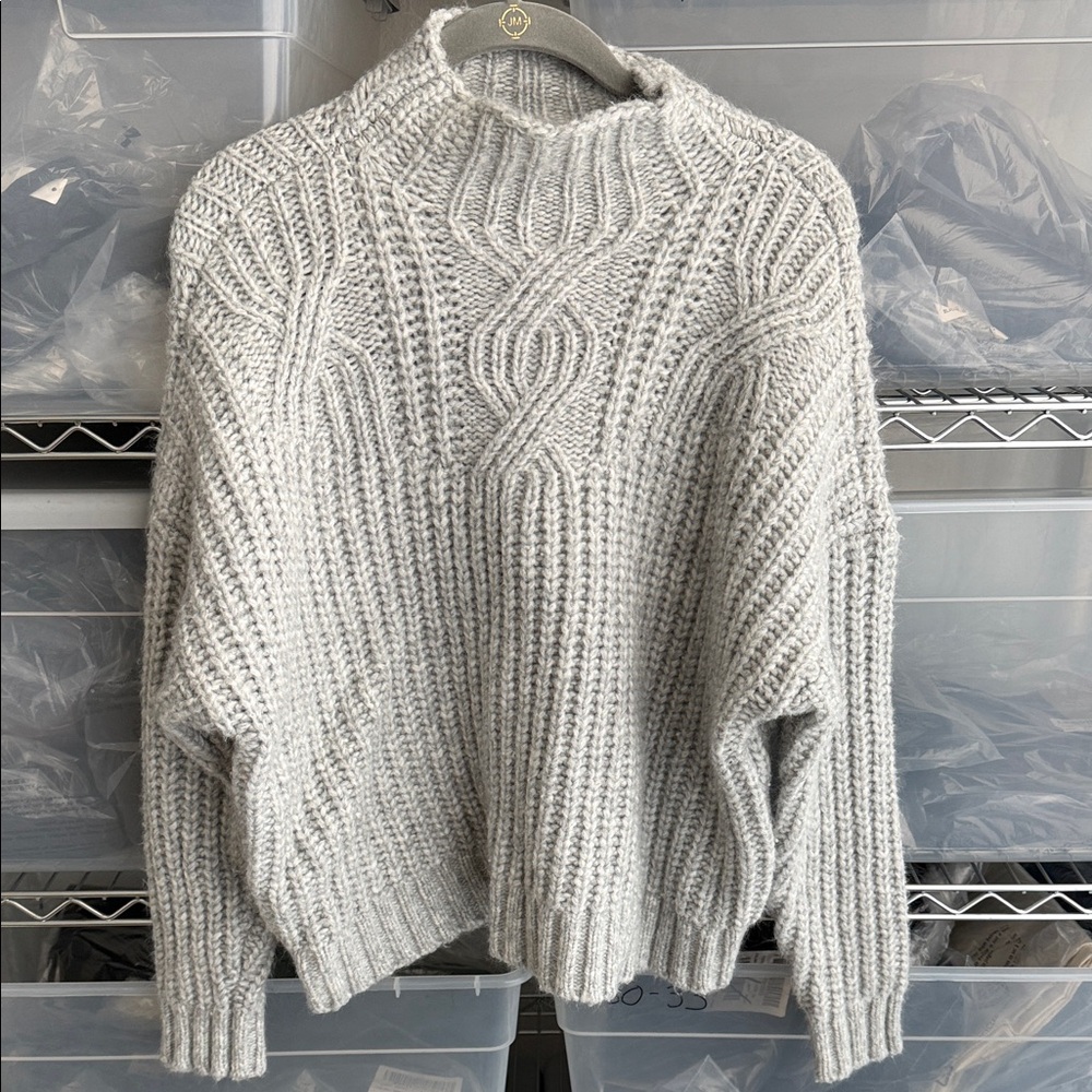 Aerie Light Gray Cable Knit Turtleneck Sweater